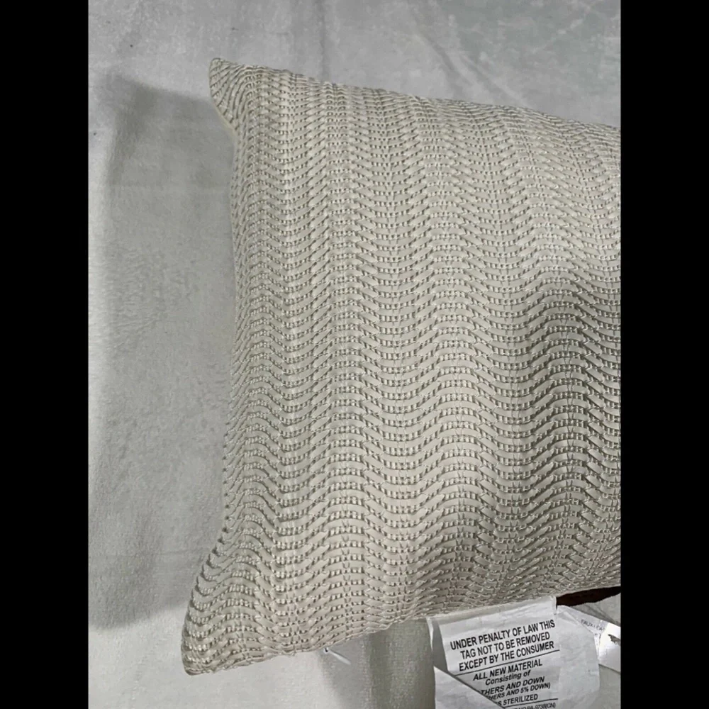 NWT $175 Donna Karan Faux Leather Woven Decorative Pillow Ivory‎ [SZ 12